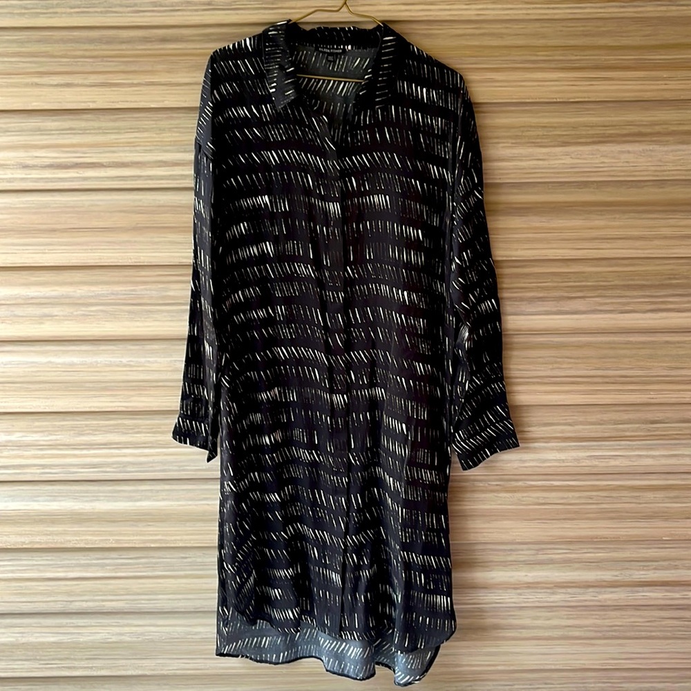 Eileen Fisher Silk and Cotton Button Front Shirt Dress size M